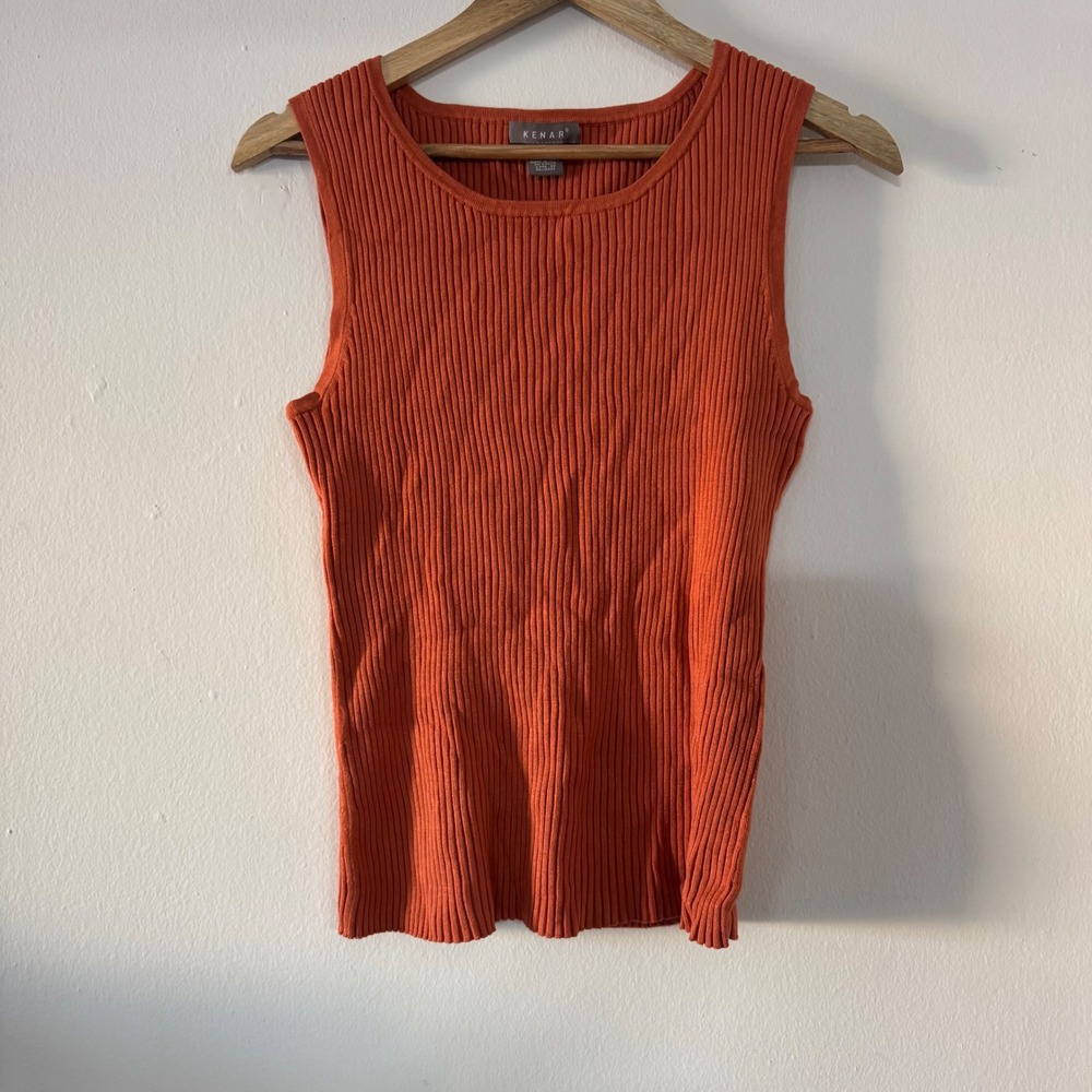 Kenar Silk Blend Womens Ribbed Knit Tank Top Burnt Orange XL Minimalist Capsule